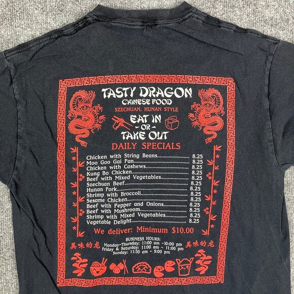 Neon Riot T-Shirt Womens M Black Chinese Food Menu Graphic Vintage Novelty Tee - Picture 1 of 8